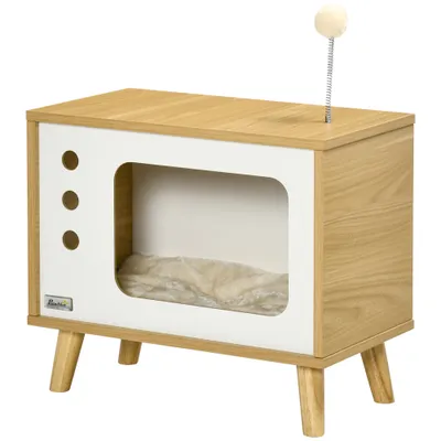 PawHut ? Maison chat design poste de télévision coussin boule ressort