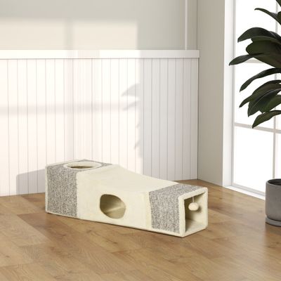 PawHut ? Tunnel grattoir niche modulable pour chat 3 en 2