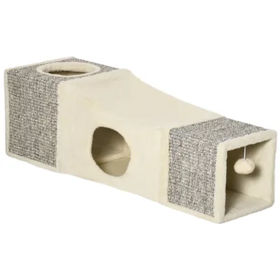 PawHut ? Tunnel grattoir niche modulable pour chat 3 en 2