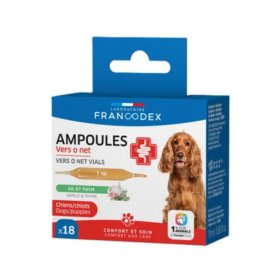 Vers O Net en ampoules pour chien, ail et thym, 18 ampoules de 1 ml - Franc
