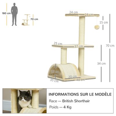 PawHut - arbre à chat griffoir grattoir 2 plateformes