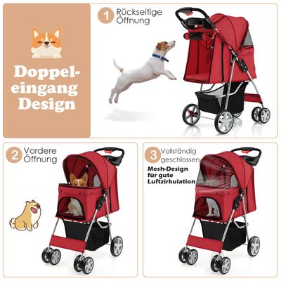 GIANTEX Zusammenklappbarer Kinderwagen für Hunde und Katzen