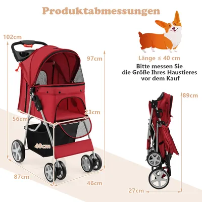 GIANTEX Zusammenklappbarer Kinderwagen für Hunde und Katzen GIANTEX Zusammenklappbarer Kinderwagen für Hunde und Katzen