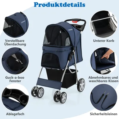 GIANTEX Zusammenklappbarer Kinderwagen für Hunde und Katzen