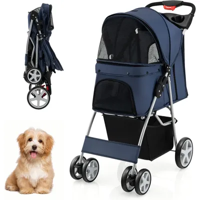 GIANTEX Zusammenklappbarer Kinderwagen für Hunde und Katzen