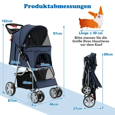 GIANTEX Zusammenklappbarer Kinderwagen für Hunde und Katzen