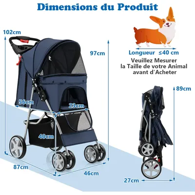 GIANTEX Poussette Pliable pour Chien et Chat