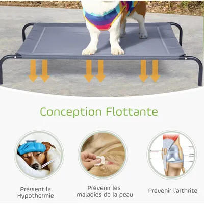 GIANTEX Lit pour Chien Surélevé Couchette 130 x 90 CM Gris