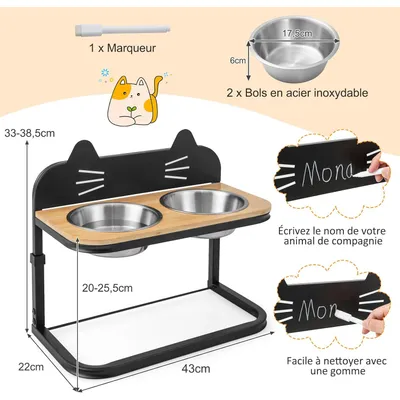 GIANTEX Gamelle pour Chat Surelevée en Bambou avec 2 Gamelles