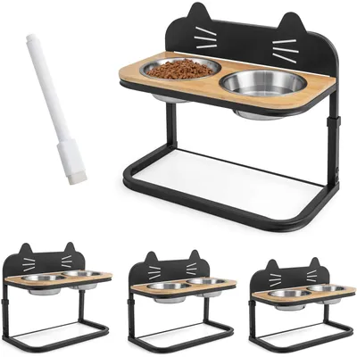 GIANTEX Gamelle pour Chat Surelevée en Bambou avec 2 Gamelles GIANTEX Gamelle pour Chat Surelevée en Bambou avec 2 Gamelles