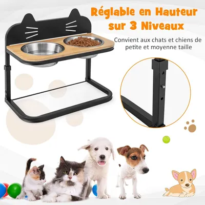 GIANTEX Gamelle pour Chat Surelevée en Bambou avec 2 Gamelles