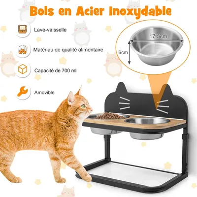 GIANTEX Gamelle pour Chat Surelevée en Bambou avec 2 Gamelles