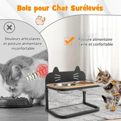 GIANTEX Gamelle pour Chat Surelevée en Bambou avec 2 Gamelles