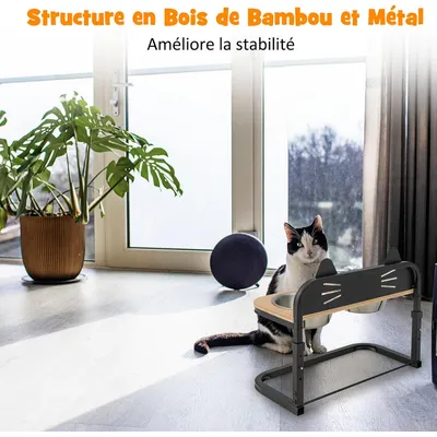 GIANTEX Gamelle pour Chat Surelevée en Bambou avec 2 Gamelles