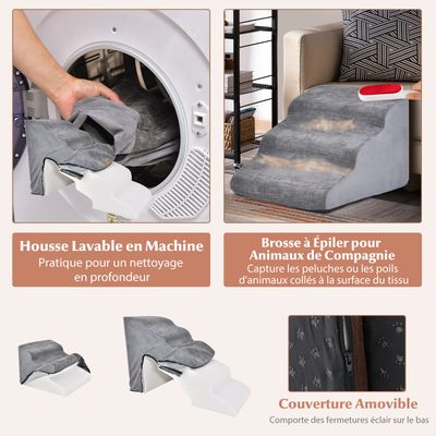 GIANTEX Escalier pour Chien Chat à 3 Marches avec Rampe,Marches en Mousse