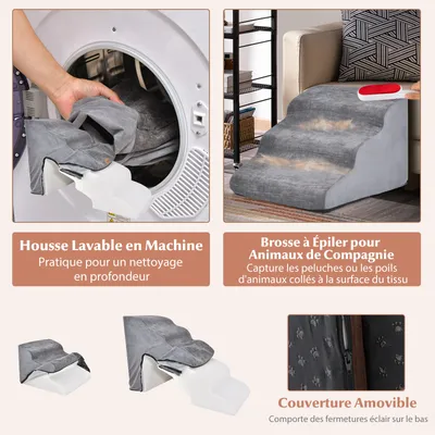 GIANTEX Escalier pour Chien Chat à 3 Marches avec Rampe,Marches en Mousse