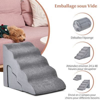 GIANTEX Escalier pour Chien Chat à 3 Marches avec Rampe,Marches en Mousse