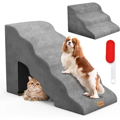 GIANTEX Escalier pour Chien Chat à 3 Marches avec Rampe,Marches en Mousse