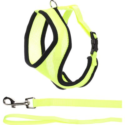 Harnais avec laisse Jaune fluo pour grand chat