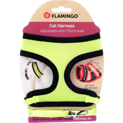 Flamingo - Harnais avec laisse Jaune fluo pour chat