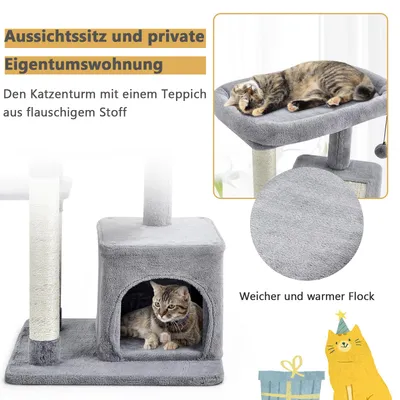 GIANTEX Mehrstöckiger Katzenbaum Mit Sisalpfosten, Höhle Und Spielzeug GIANTEX Mehrstöckiger Katzenbaum Mit Sisalpfosten, Höhle Und Spielzeug