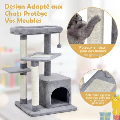 GIANTEX Arbre à Chat 85cm en Peluche à 4 Niveaux