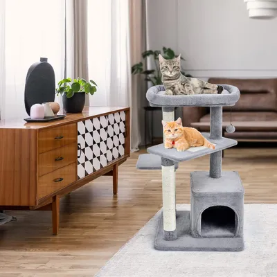 GIANTEX Arbre à Chat 85cm en Peluche à 4 Niveaux