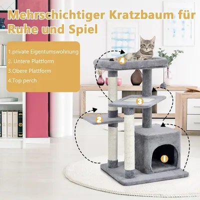 GIANTEX Mehrstöckiger Katzenbaum Mit Sisalpfosten, Höhle Und Spielzeug GIANTEX Mehrstöckiger Katzenbaum Mit Sisalpfosten, Höhle Und Spielzeug