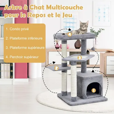GIANTEX Arbre à Chat 85cm en Peluche à 4 Niveaux