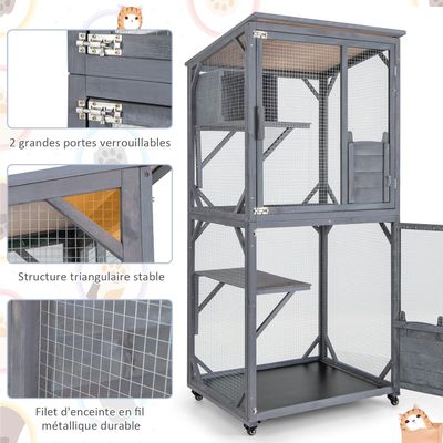 GIANTEX Grande Cage pour Chat sur Roues 80 x 70 x 182cm