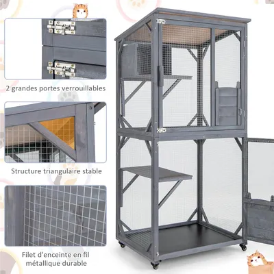 GIANTEX Grande Cage pour Chat sur Roues 80 x 70 x 182cm