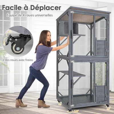 GIANTEX Grande Cage pour Chat sur Roues 80 x 70 x 182cm