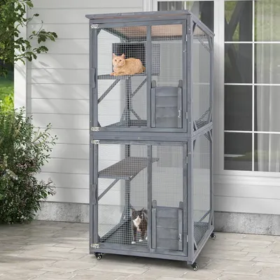 GIANTEX Grande Cage pour Chat sur Roues 80 x 70 x 182cm