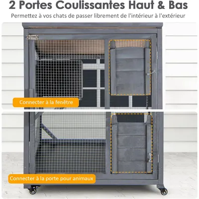 GIANTEX Grande Cage pour Chat sur Roues 80 x 70 x 182cm