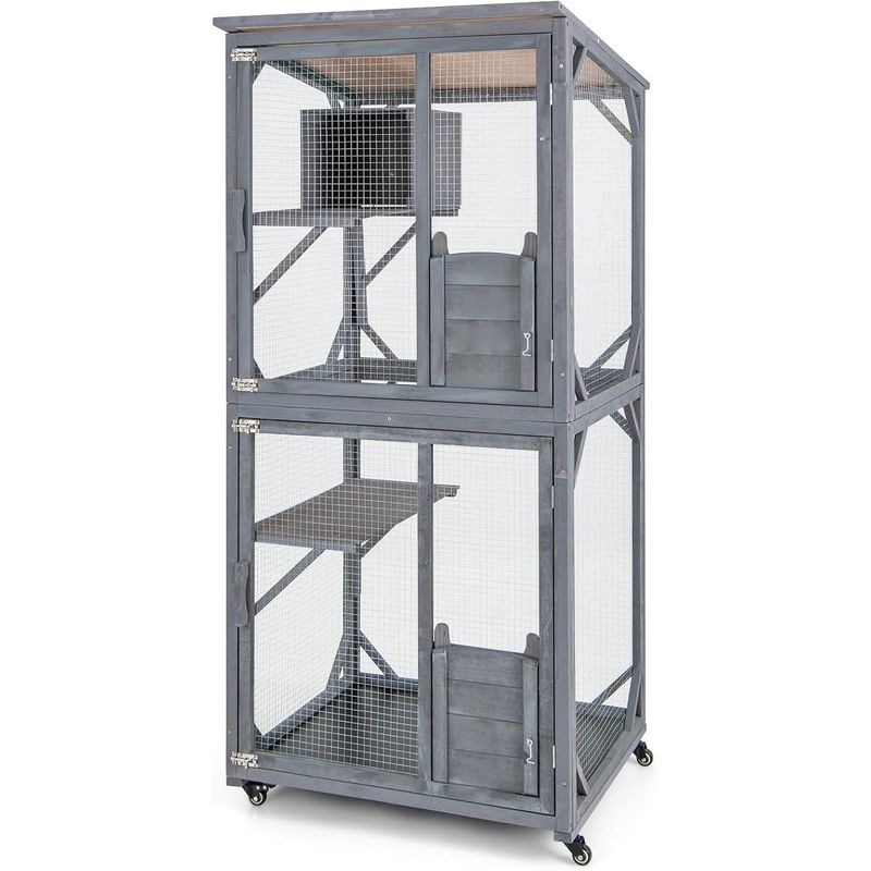 GIANTEX Grande Cage pour Chat sur Roues 80 x 70 x 182cm