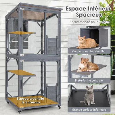 GIANTEX Grande Cage pour Chat sur Roues 80 x 70 x 182cm