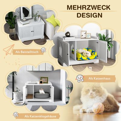 GIANTEX Katzenschrank,Versteckte Katzentoilette mit Trennwand & Doppeltüren