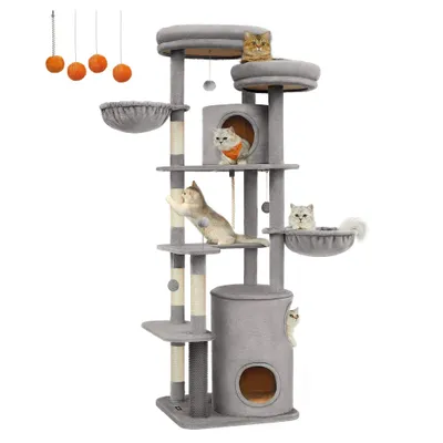 Feandrea Arbre à Chat 196 cm, Forme de Tour, 2 Plateformes et 3 Niches