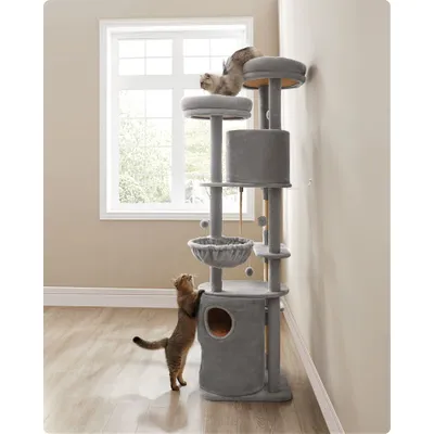 Feandrea Arbre à Chat 196 cm, Forme de Tour, 2 Plateformes et 3 Niches