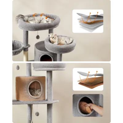 Feandrea Arbre à Chat 196 cm, Forme de Tour, 2 Plateformes et 3 Niches