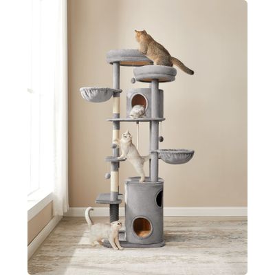 Feandrea Arbre à Chat 196 cm, Forme de Tour, 2 Plateformes et 3 Niches