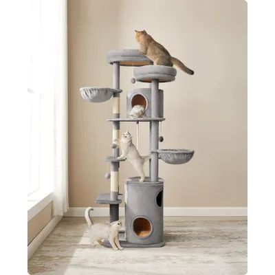 Feandrea Arbre à Chat 196 cm, Forme de Tour, 2 Plateformes et 3 Niches