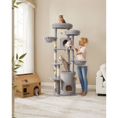 Feandrea Arbre à Chat 196 cm, Forme de Tour, 2 Plateformes et 3 Niches