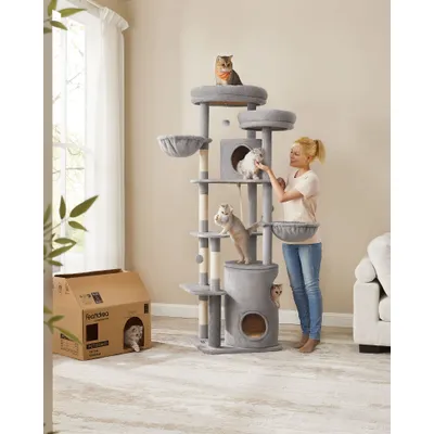 Feandrea Arbre à Chat 196 cm, Forme de Tour, 2 Plateformes et 3 Niches
