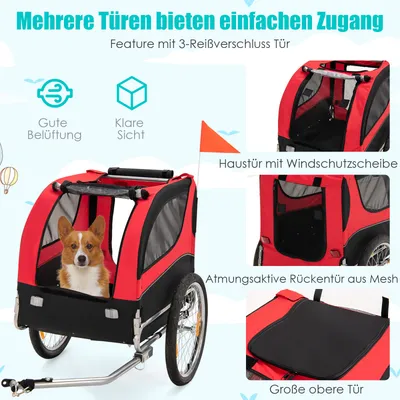 GIANTEX Fahrrad-Haustieranhänger Mit 3 Eingängen Und Reflektoren GIANTEX Fahrrad-Haustieranhänger Mit 3 Eingängen Und Reflektoren