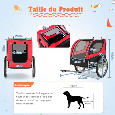 GIANTEX Remorque de Vélo pour Chien avec Drapeau, Réflecteurs à Roues