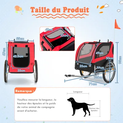 GIANTEX Remorque de Vélo pour Chien avec Drapeau, Réflecteurs à Roues