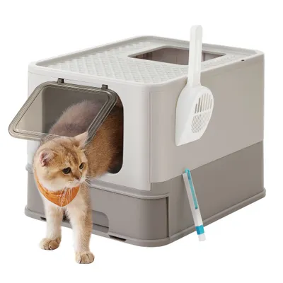 Feandrea Bac à Litière Fermé pour Chat, Pelle, Brosse, pour Grand Chat Feandrea Bac à Litière Fermé pour Chat, Pelle, Brosse, pour Grand Chat