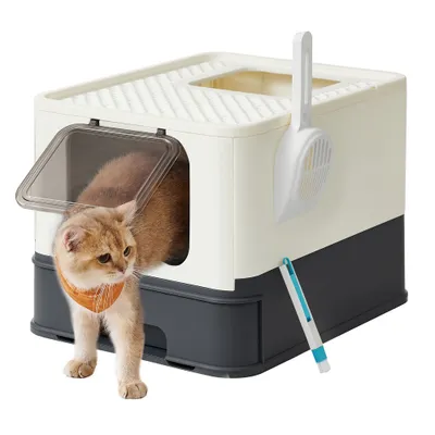 Feandrea Bac à Litière Fermé pour Chat, Pelle, Brosse, pour Grand Chat Feandrea Bac à Litière Fermé pour Chat, Pelle, Brosse, pour Grand Chat