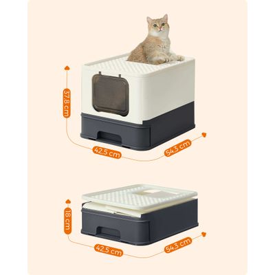 Feandrea Bac à Litière Fermé pour Chat, Pelle, Brosse, pour Grand Chat